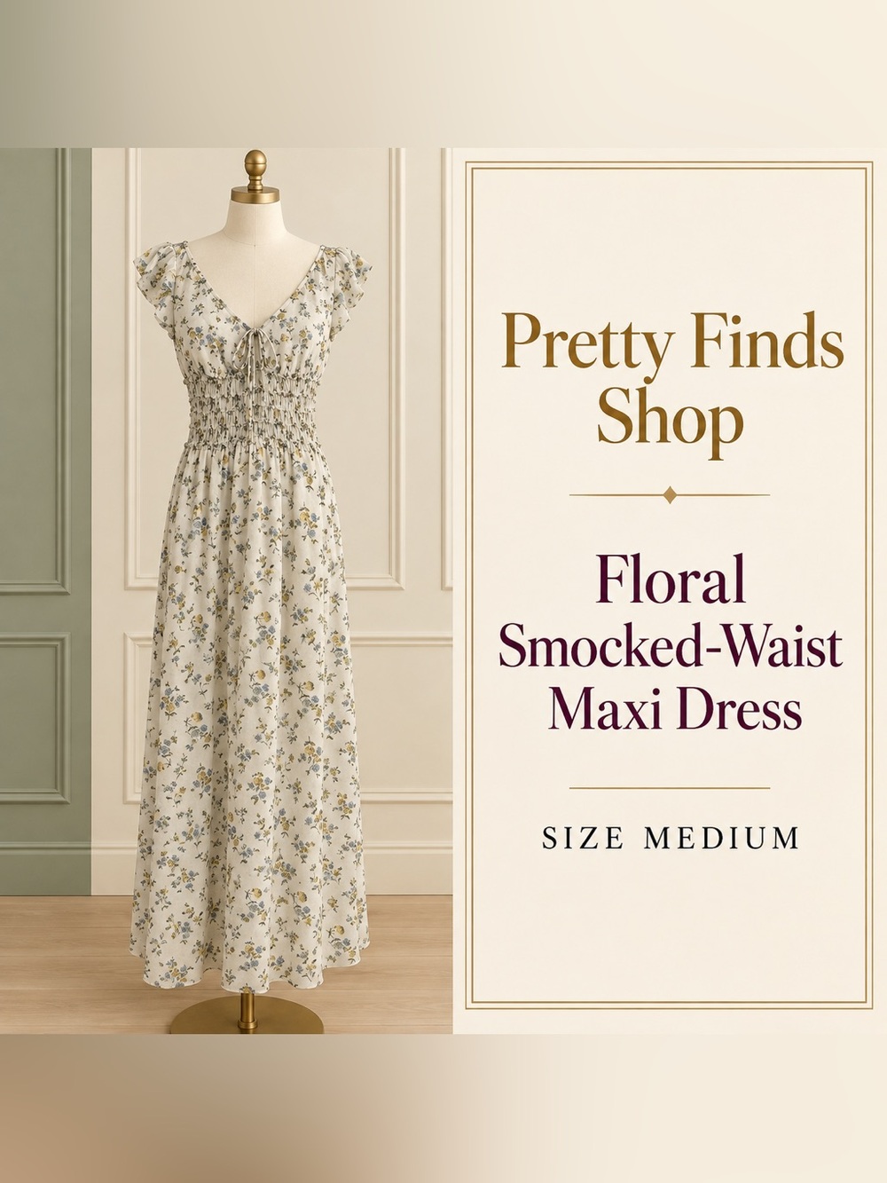 Floral Ruffled Smocked Maxi Dress - Cream